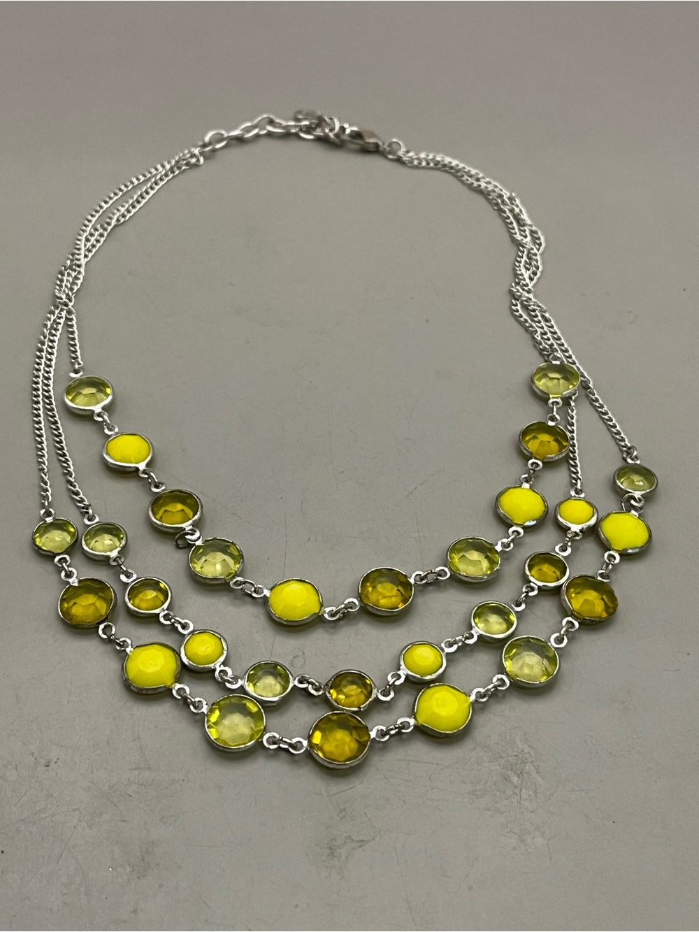 Swarovski Swan Tag Lime Chartreuse Yellow Crystal Bezel Triple Strand Station